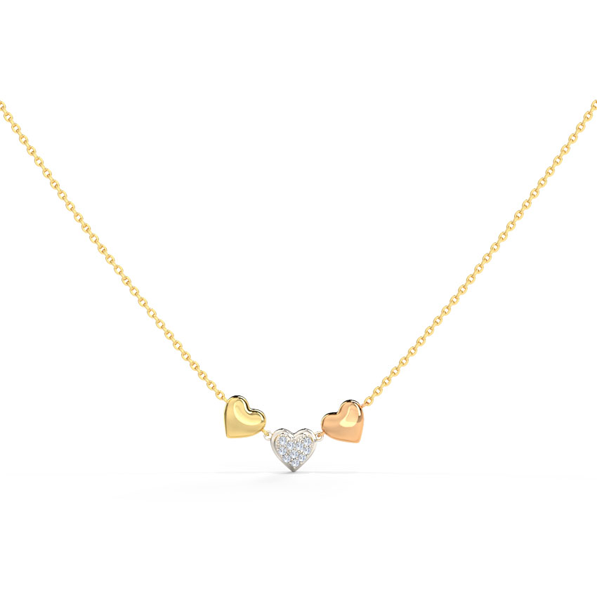Diamond Necklaces 14 Karat Three Tone Gold Trio Hearts Diamond Necklace