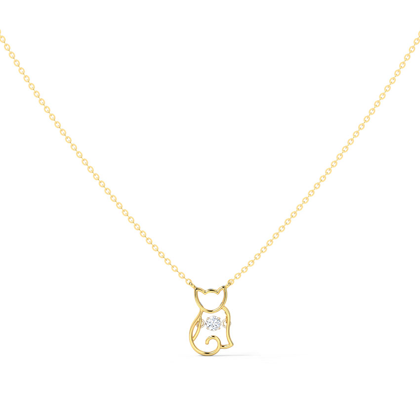 Diamond Necklaces 14 Karat Yellow Gold Kitten Heartbeat Diamond Necklace