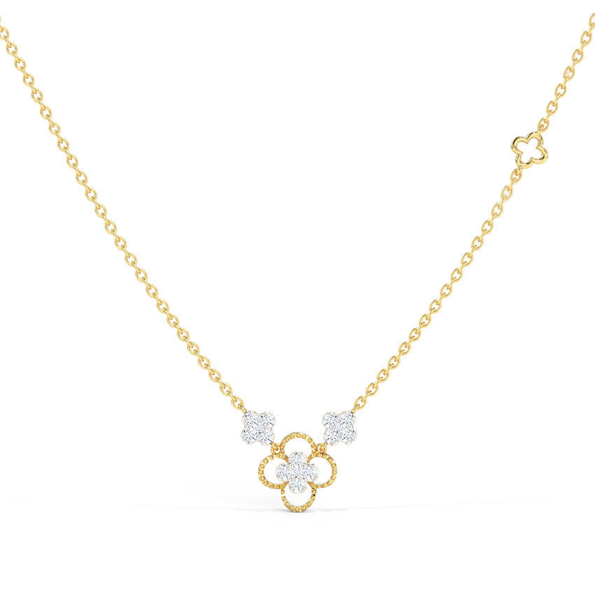 Diamond Necklaces 14 Karat Yellow Gold Ornate Clover Diamond Necklace