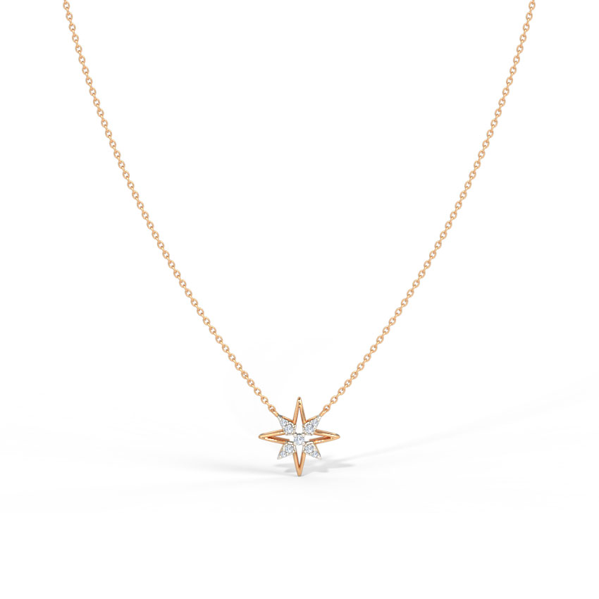 Diamond Necklaces 14 Karat Rose Gold Glittering Star Diamond Necklace