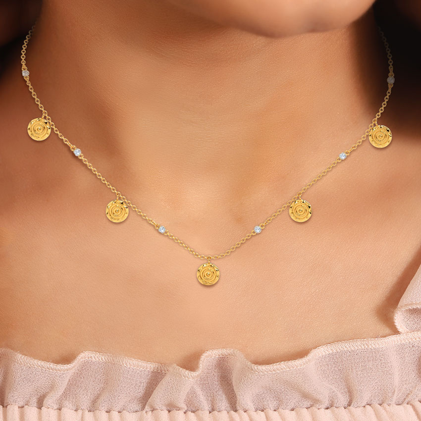 Diamond Necklaces 18 Karat Yellow Gold Kanishka Coin Diamond Necklace