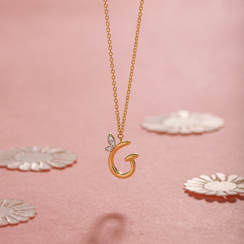 Leafy Alphabet G Diamond Necklace