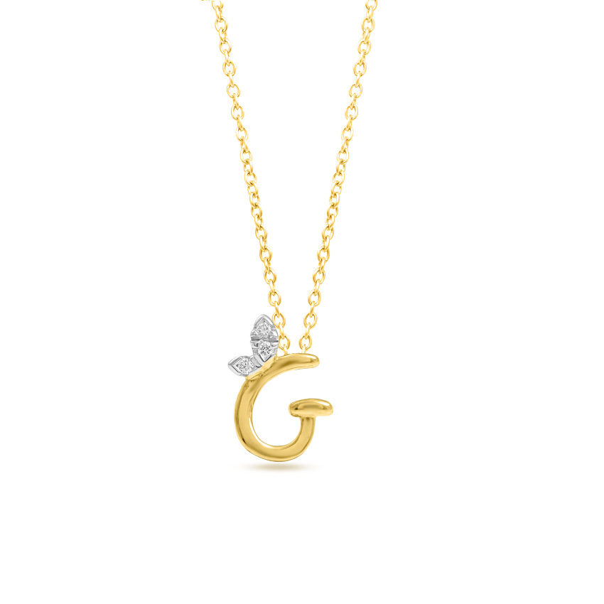 Leafy Alphabet G Diamond Necklace