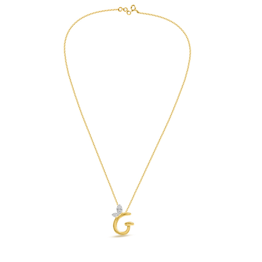 Leafy Alphabet G Diamond Necklace