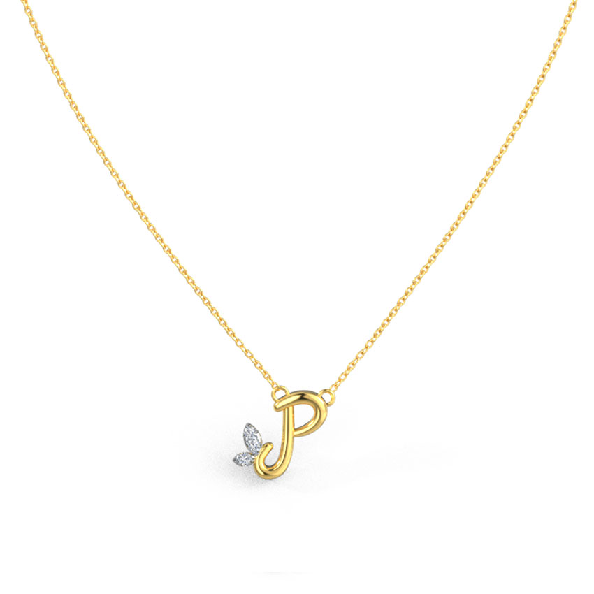 Diamond Necklaces 14 Karat Rose Gold Leafy Alphabet P Necklace