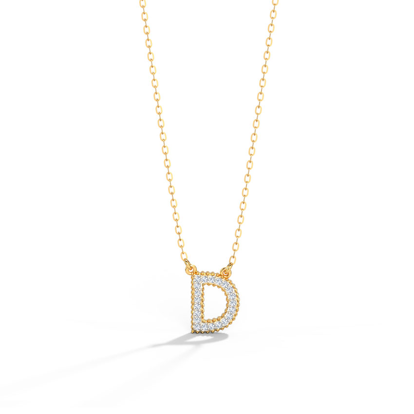 Diamond Necklaces 14 Karat Yellow Gold Dazzle Alphabet D Diamond Necklace