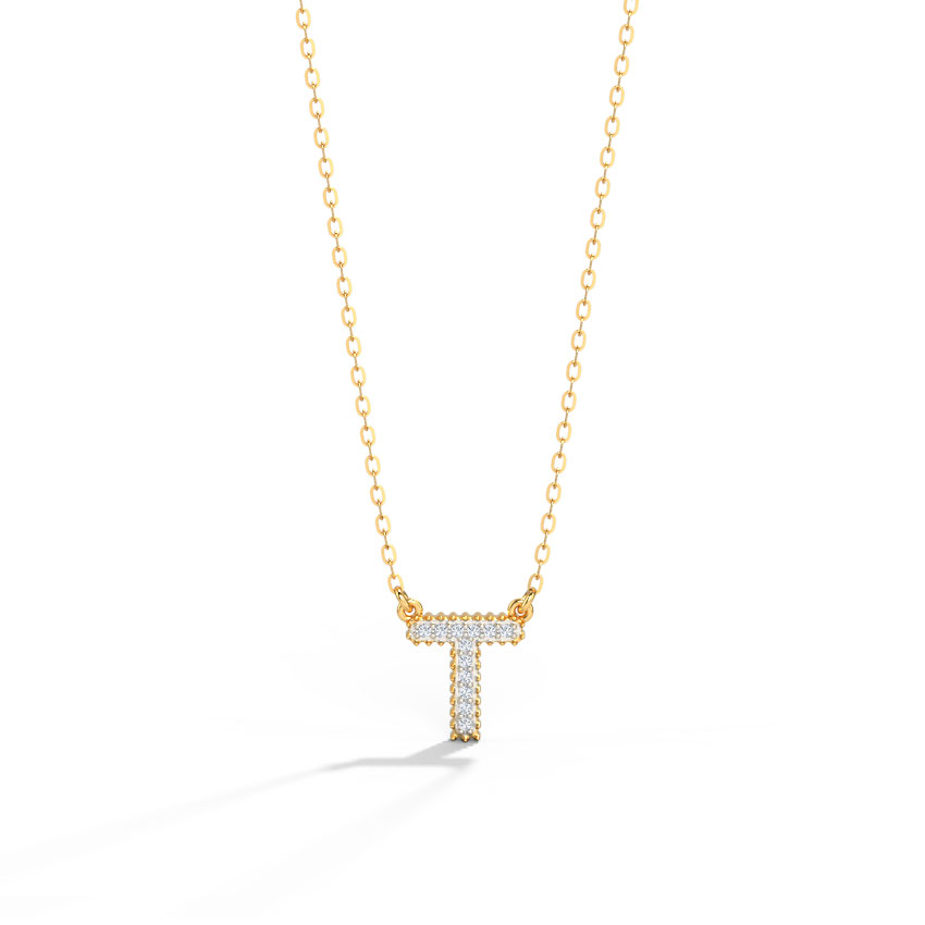 Diamond Necklaces 14 Karat Yellow Gold Dazzle Alphabet T Diamond Necklace