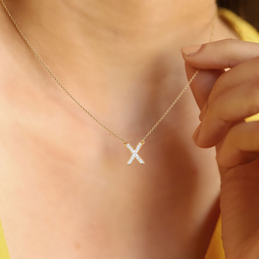 Diamond Necklaces 14 Karat Yellow Gold Dazzle Alphabet X Diamond Necklace