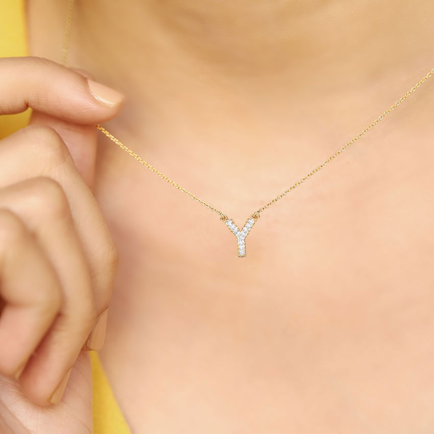 Diamond Necklaces 14 Karat Yellow Gold Dazzle Alphabet Y Diamond Necklace