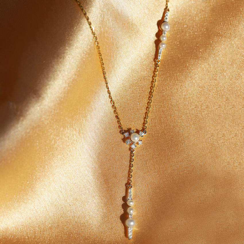 Diamond,Gemstone Necklaces 14 Karat Yellow Gold Impearl Gemstone Necklace