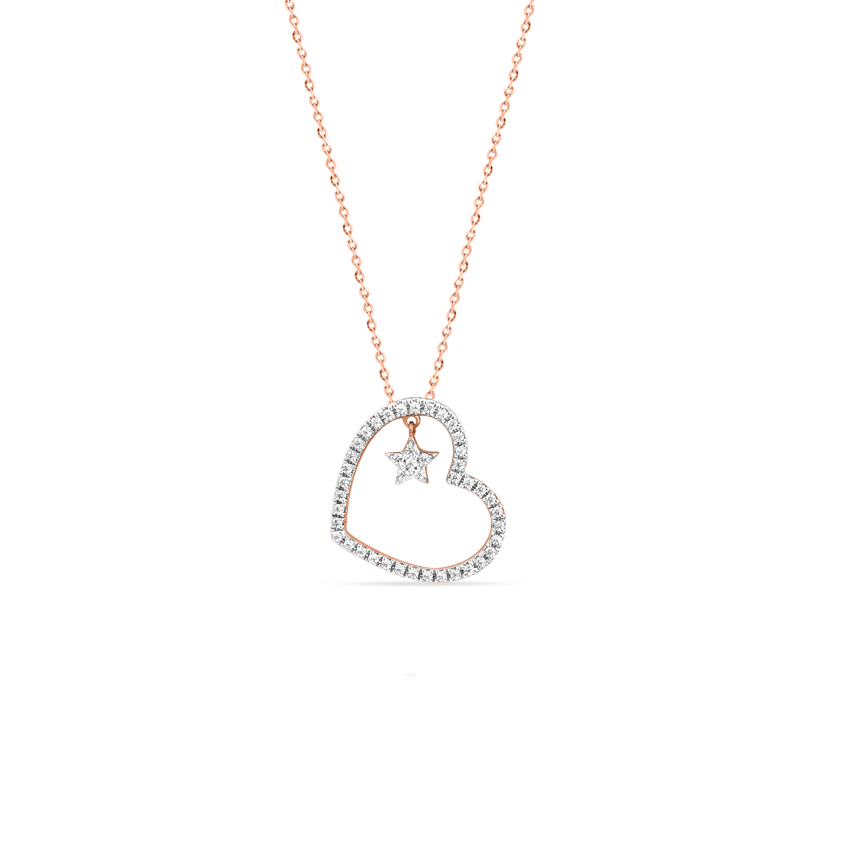 Diamond Necklaces 14 Karat Rose Gold Starry Heart Diamond Necklace
