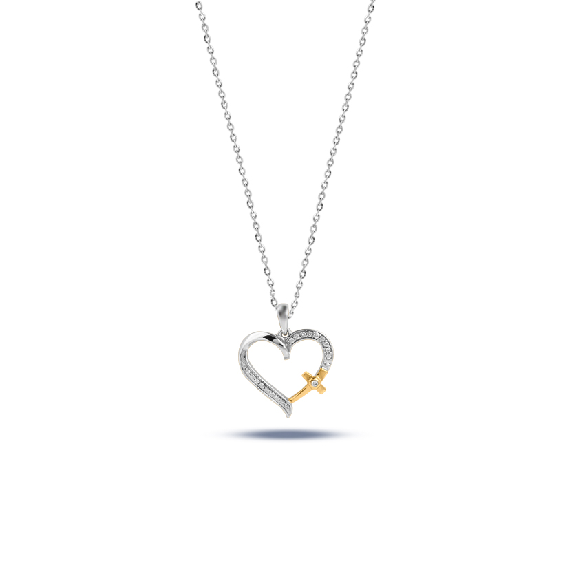 Diamond Necklaces 14 Karat Two Tone Gold Cross Love Necklace