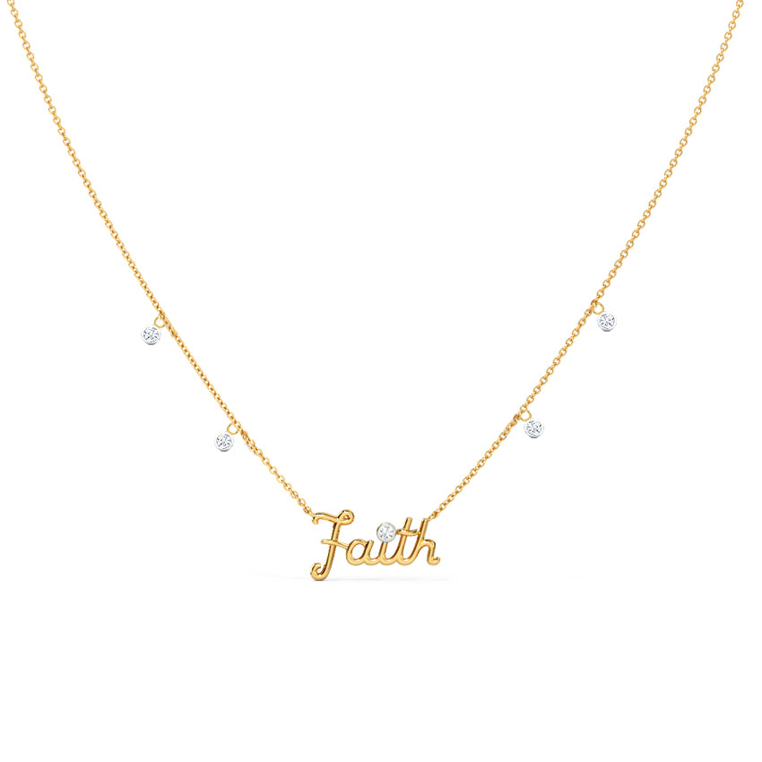 Diamond Necklaces 14 Karat Yellow Gold Stylish Faith Diamond Necklace