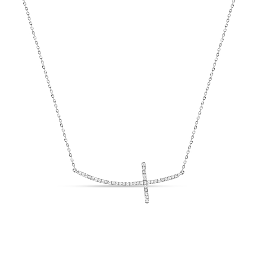 Diamond Necklaces 14 Karat White Gold Stylish Cross Diamond Necklace