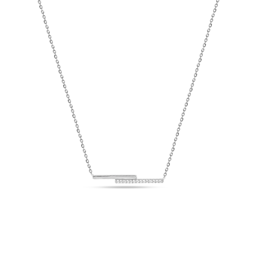 Diamond Necklaces 14 Karat White Gold Twin Bar Diamond Necklace