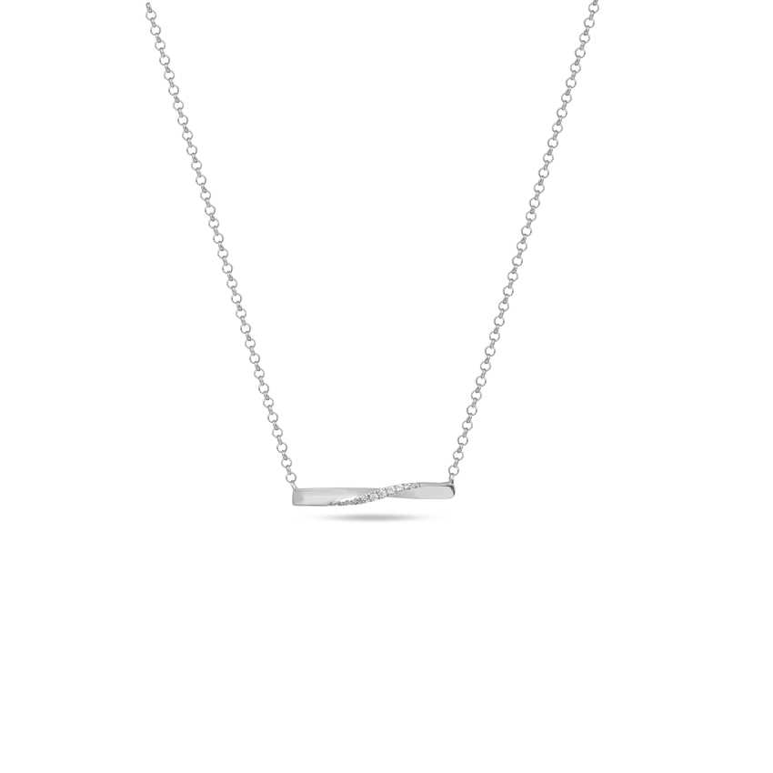 Diamond Necklaces 14 Karat White Gold Gleaming Twisted Diamond Bar Necklace