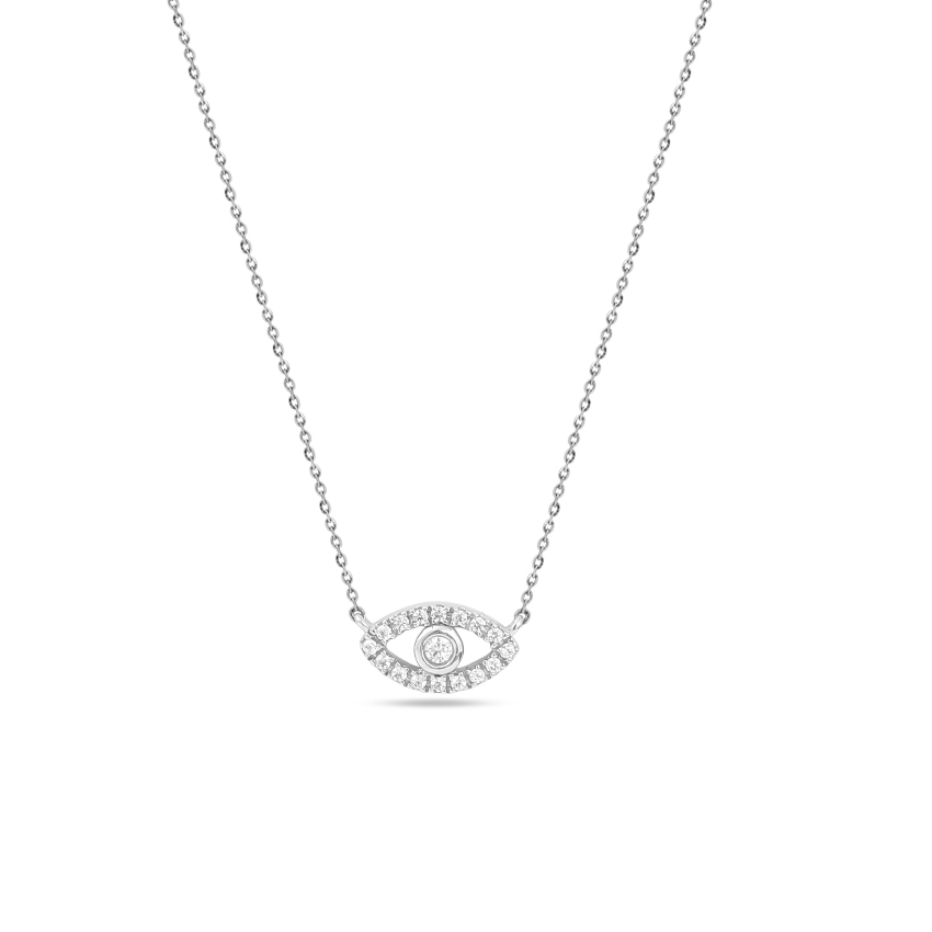 Diamond Necklaces 14 Karat White Gold Shining Evil Eye Necklace