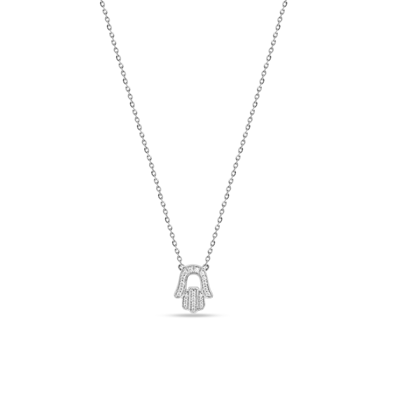 Diamond Necklaces 14 Karat White Gold Hamsa Diamond Necklace
