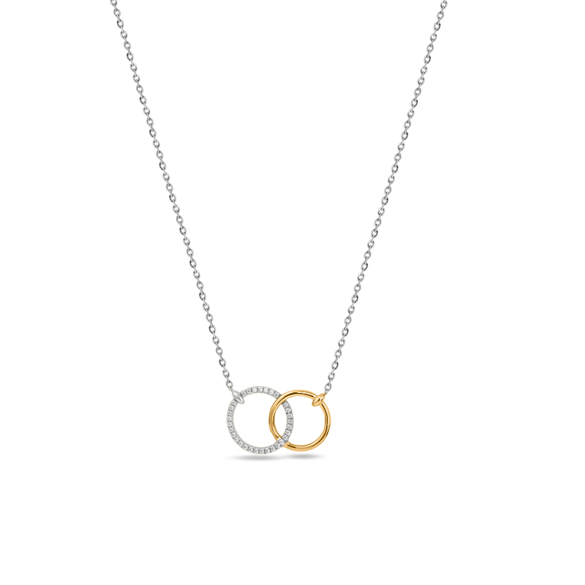 Diamond Necklaces 14 Karat Two Tone Gold Couplet Circular Necklace