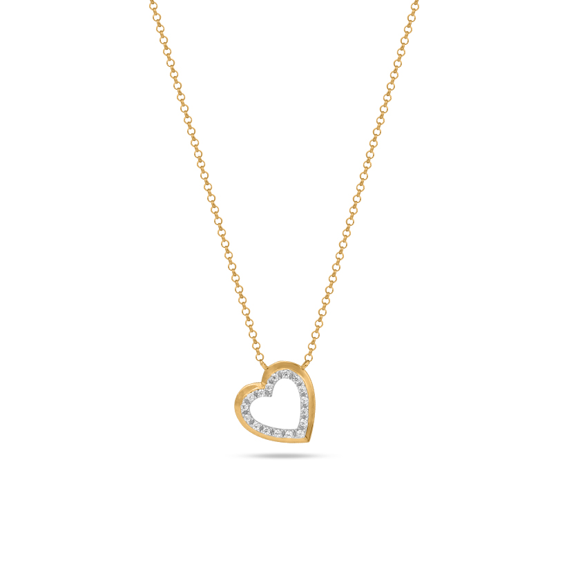 Diamond Necklaces 14 Karat Yellow Gold Gleaming Heart Diamond Necklace