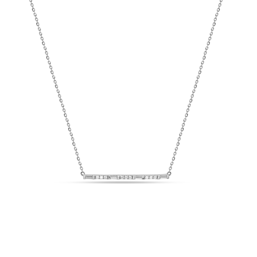 Diamond Necklaces 14 Karat White Gold Shining Bar Diamond Necklace