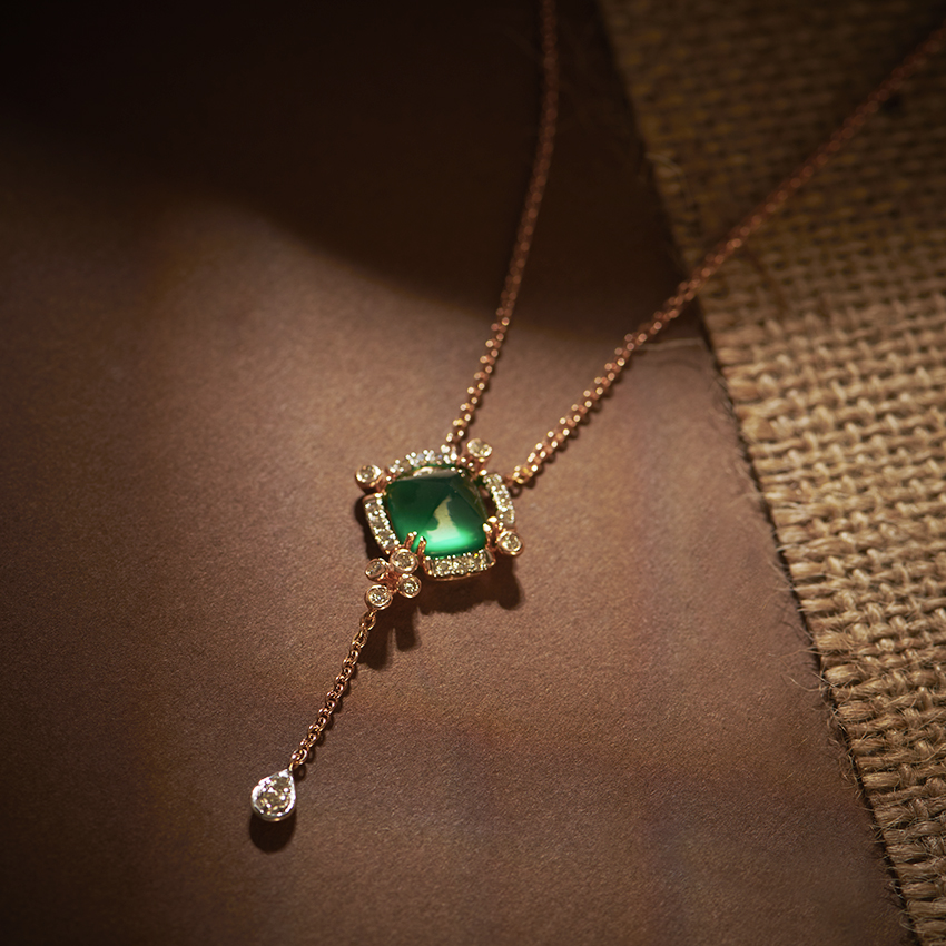 Diamond,Gemstone Necklaces 14 Karat Rose Gold Tableland Alp Gemstone Necklace