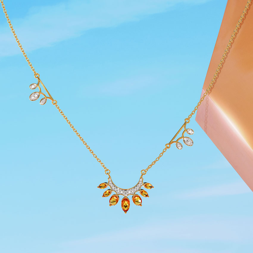 Diamond,Gemstone Necklaces 14 Karat Yellow Gold Aisha Layered Gemstone Necklace