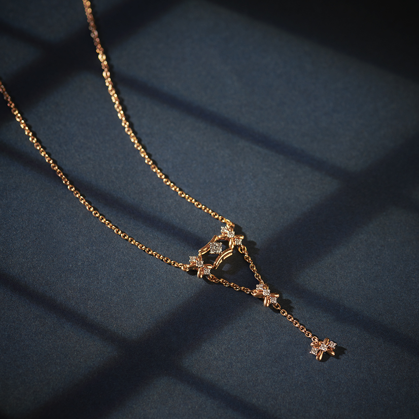 Diamond Necklaces 14 Karat Rose Gold Lerina Flora Diamond Lariat Necklace