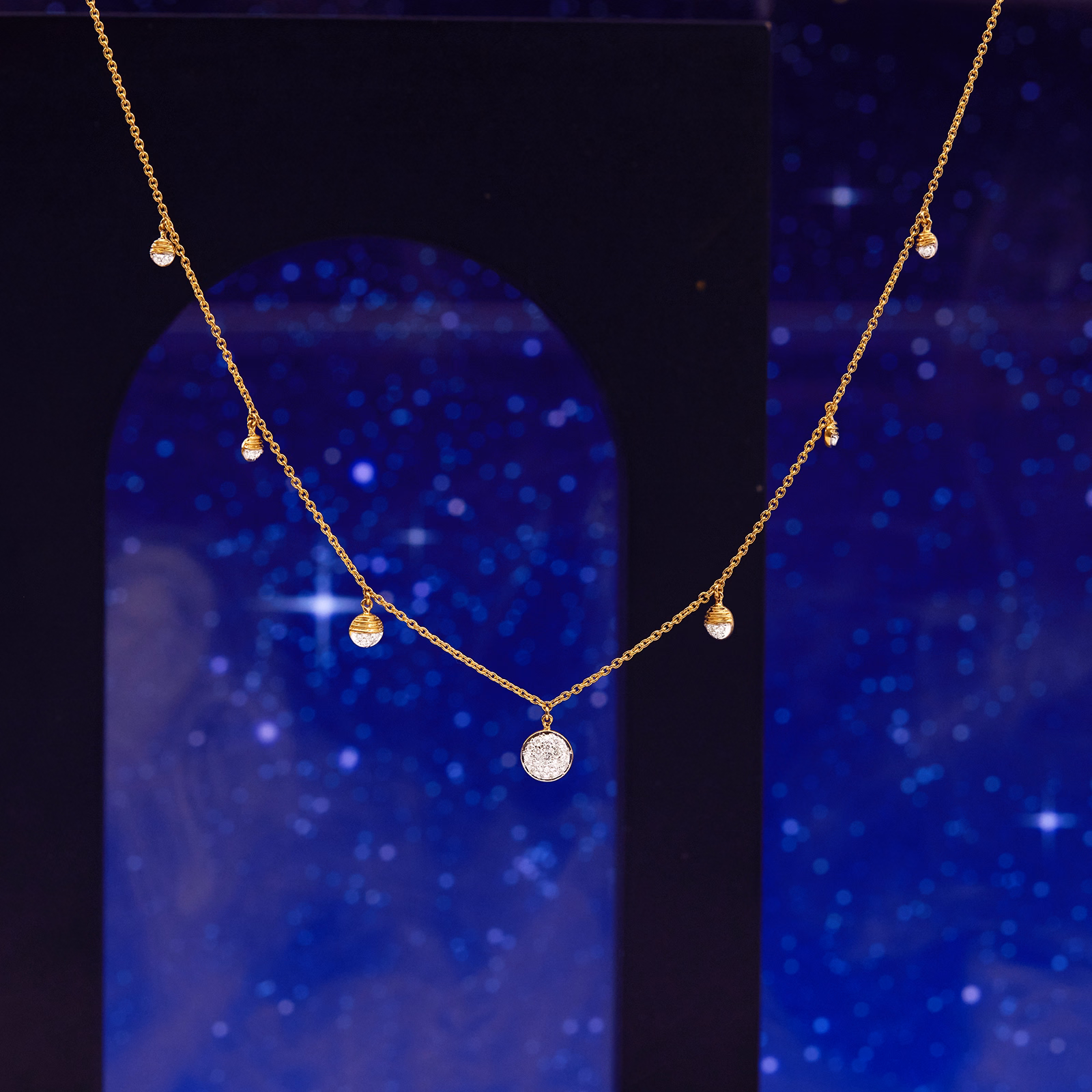 Diamond Necklaces 14 Karat Rose Gold Selene's Veil Diamond Station Necklace