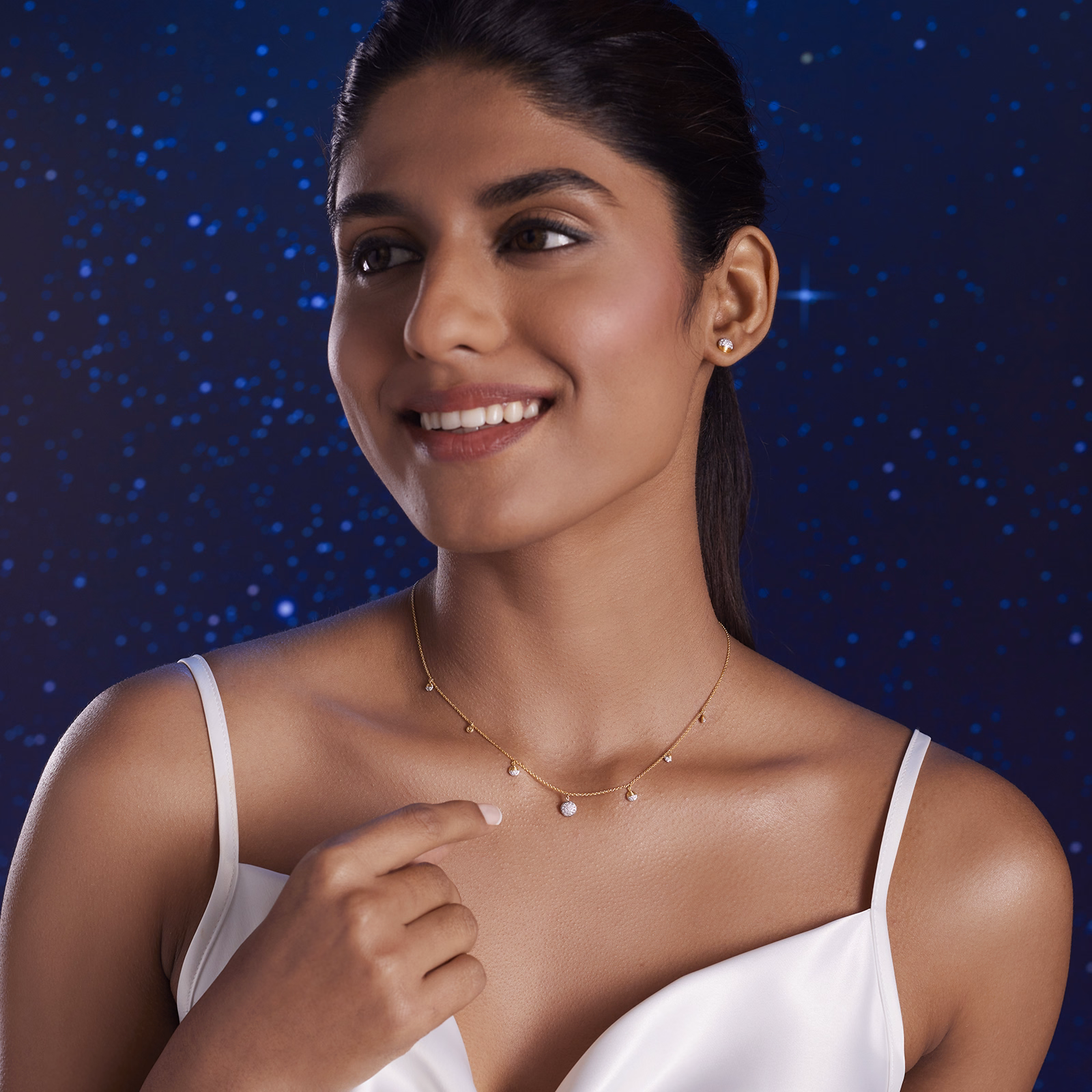 Diamond Necklaces 14 Karat Rose Gold Selene's Veil Diamond Station Necklace
