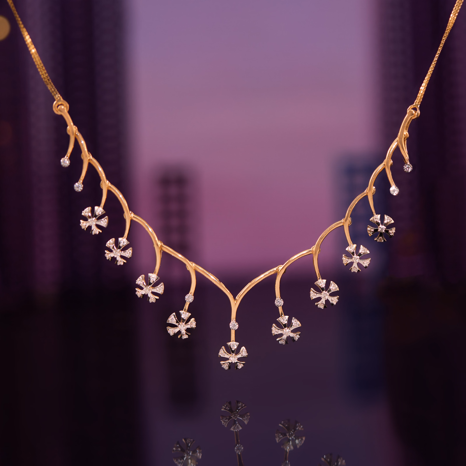 Diamond Necklaces 18 Karat Rose Gold Celeste Flora Diamond Necklace