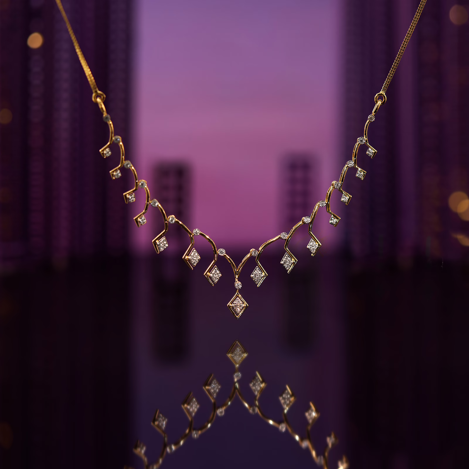 Diamond Necklaces 18 Karat Yellow Gold Aura Drizzle Diamond Necklace