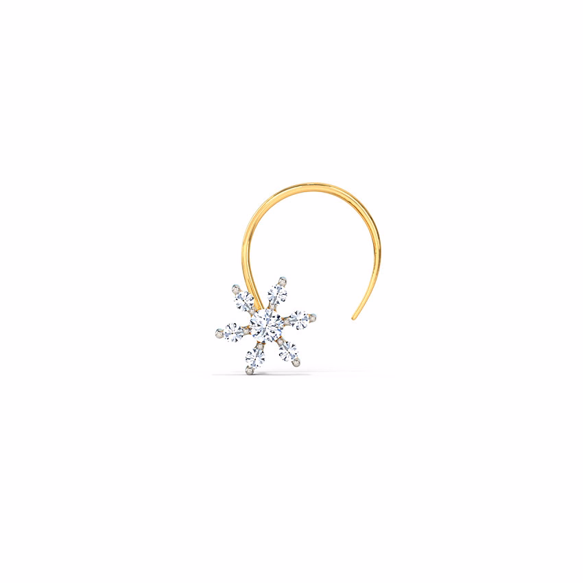 Diamond Nose pin 18 Karat Yellow Gold Flower Blossom Diamond Nose Pin
