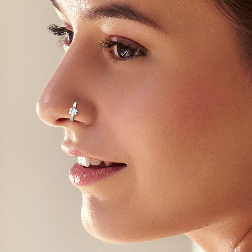 Diamond Nose pin 14 Karat White Gold Kamna Diamond Nose Ring