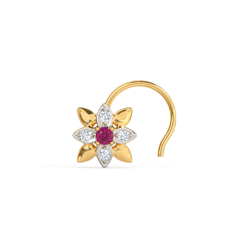 Diamond,Gemstone Nose pin 18 Karat Yellow Gold Maahi Floret Gemstone Nose Pin