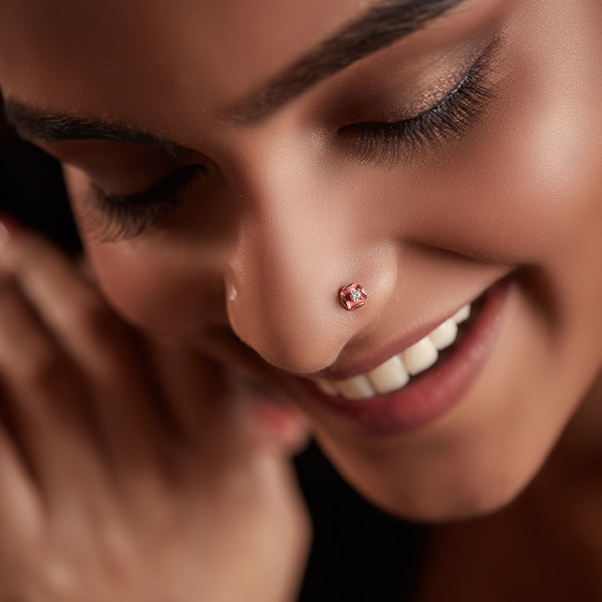 Diamond Nose pin 14 Karat Yellow Gold Adhira Detachable Diamond Nose Pin
