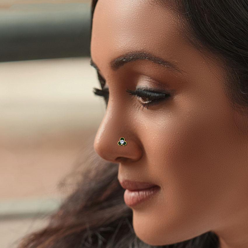 Diamond Nose pin 14 Karat Yellow Gold Gauhar Detachable Gemstone Nose Pin