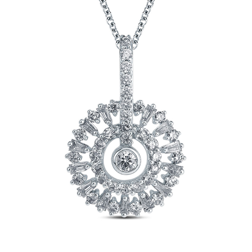 Snowflake Diamond Pendant, 18K White Gold, 1.12 ct total diamond weight