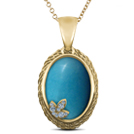 Diamond (0.09 ct) & Turquoise (1 ct) Pendant, 18K Yellow Gold Diamond (0.09 ct) & Turquoise (1 ct) Pendant, 18K Yellow Gold