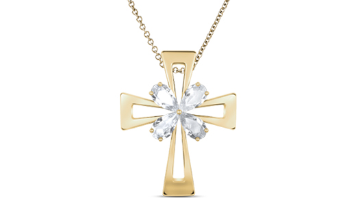 Celtic Cross with White Sapphires, 18K Yellow Gold, 0.72 ct total sapphire weight Celtic Cross with White Sapphires, 18K Yellow Gold, 0.72 ct total sapphire weight