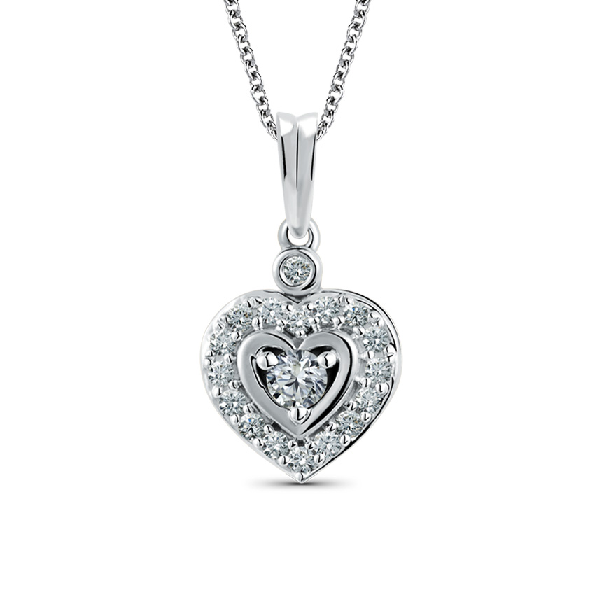 Precious Heart Diamond (0.25 ct) Pendant, 14K White Gold. Precious Heart Diamond (0.25 ct) Pendant, 14K White Gold.