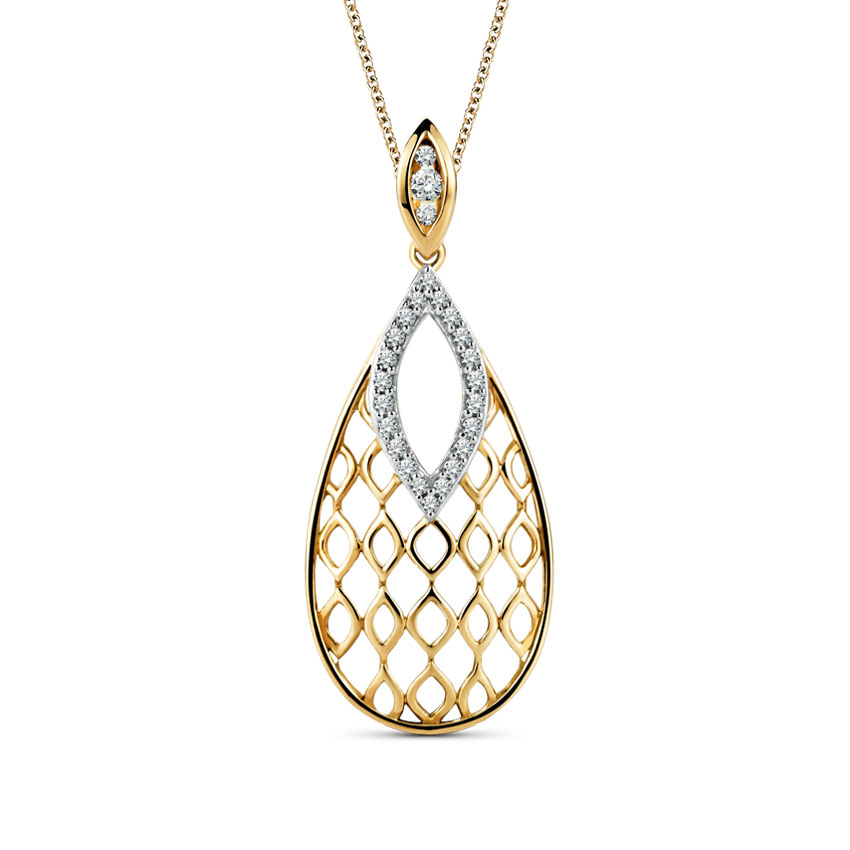 Woven Tear Drop Diamond (0.20 ct) Pendant, 14K Yellow Gold . Woven Tear Drop Diamond (0.20 ct) Pendant, 14K Yellow Gold .