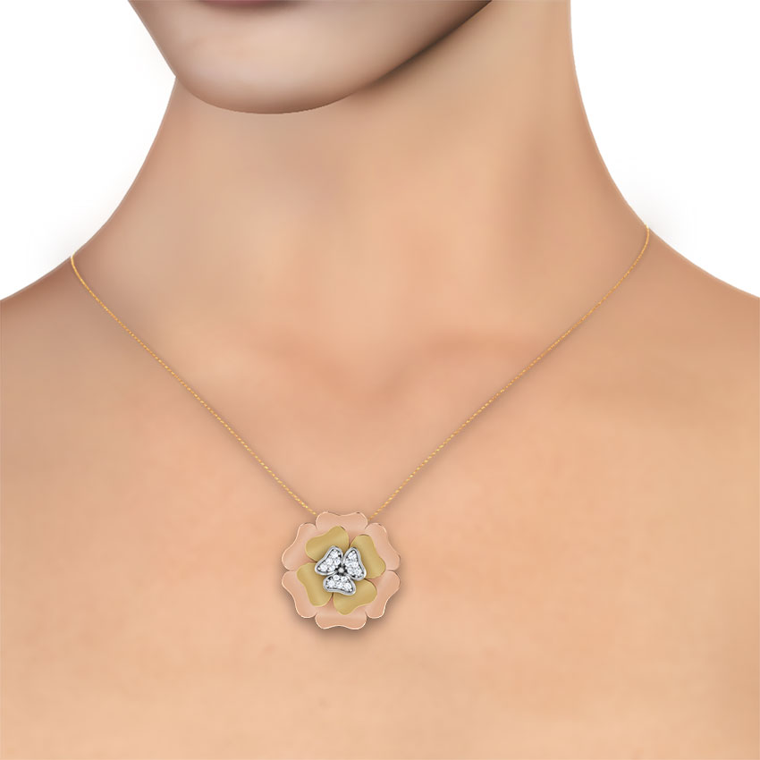 Diamond Pendants 18 Karat Three Tone Gold Pink Freesia Pendant