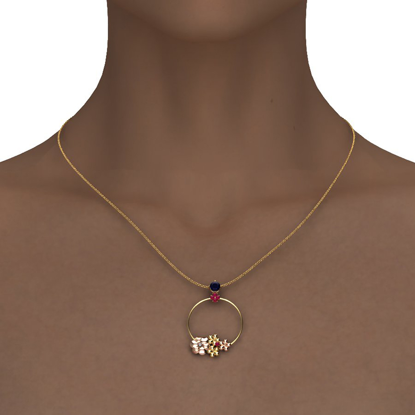 Diamond,Gemstone Pendants 18 Karat Yellow Gold Looped Floral Pendant