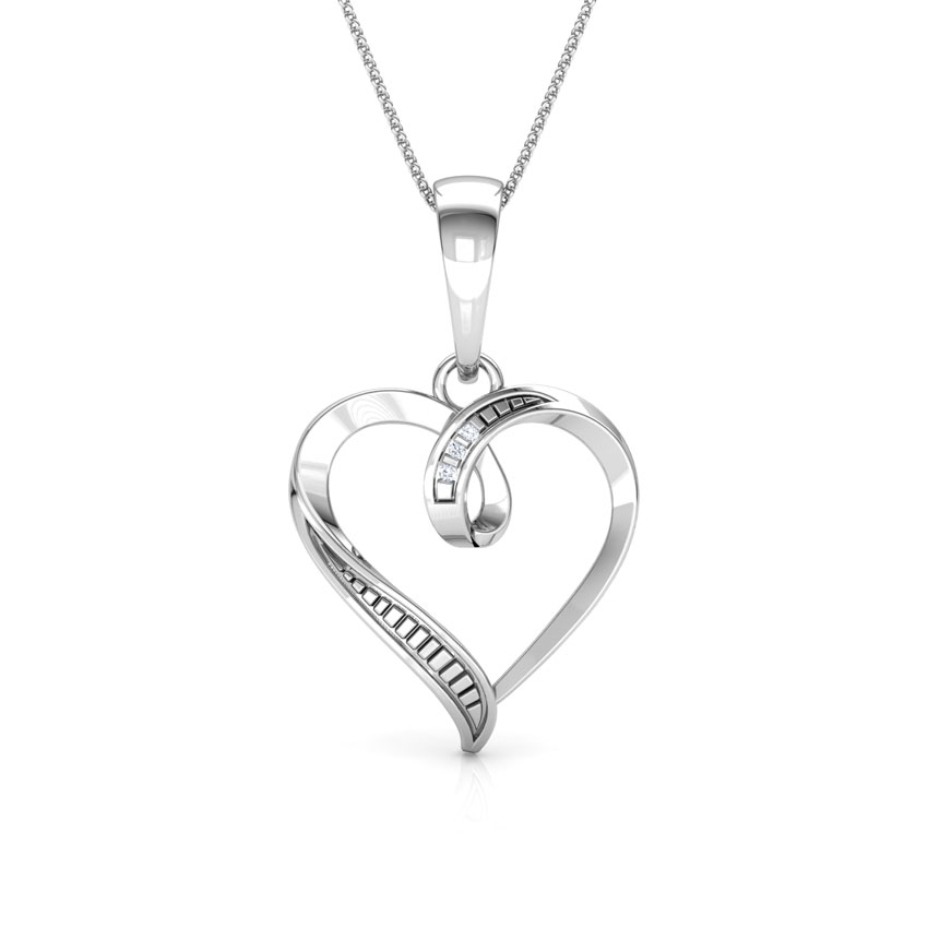 Diamond Pendants 14 Karat White Gold Twirl Heart Diamond Pendant