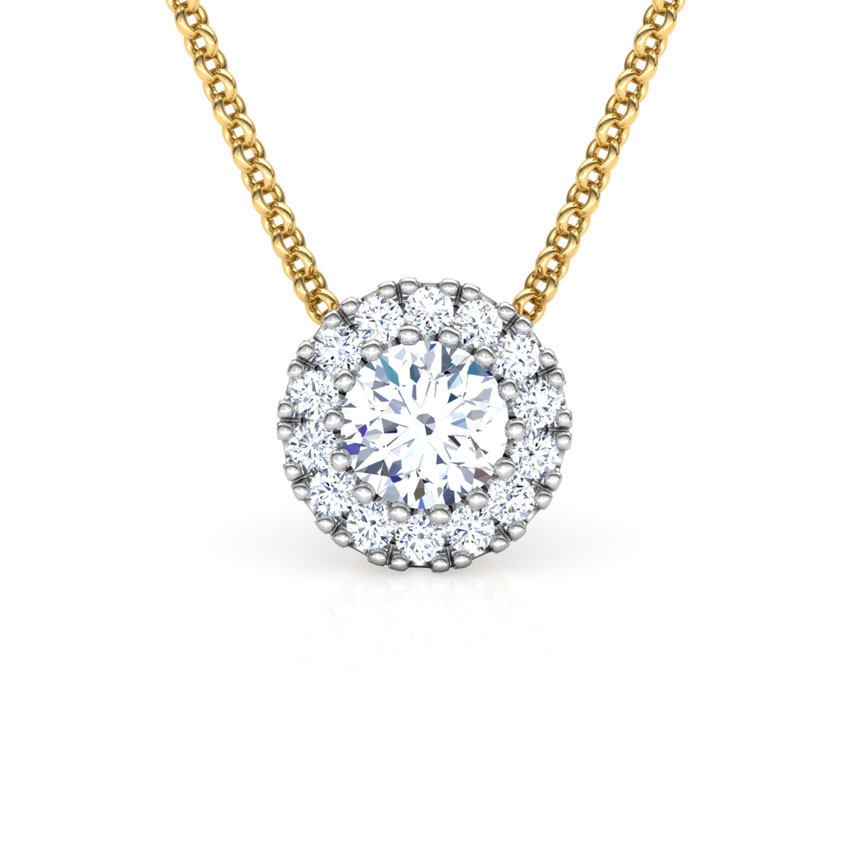 Diamond Pendants 18 Karat Yellow Gold Halo Moon Diamond Pendant