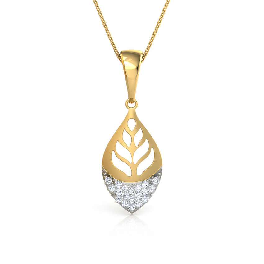 Diamond Pendants 18 Karat Yellow Gold Foliate Cut-Out Diamond Pendant