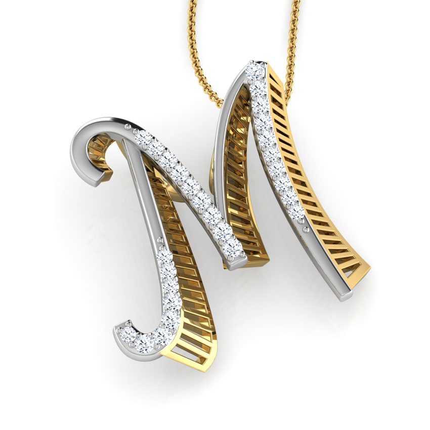 Lace Alphabet M Diamond Pendant