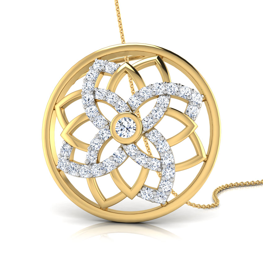 Diamond Pendants 18 Karat Yellow Gold Petal Overlapped Diamond Pendant