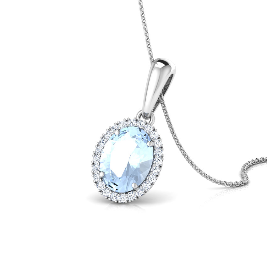 Halo Aquamarine Birthstone Pendant